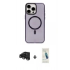 MARSİLYAN™- iPhone 15 Pro Kılıf Eksen Işık Prime - Şeffaf Pasifik Cam Ekran Koruyucu + Raze Metal Kamera Lens - SH