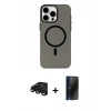 MARSİLYAN™- iPhone 15 Pro Kılıf Eksen Işık Prime - Siyah 3D Antistatik Hayalet Cam Ekran Koruyucu + Siyah Raze Metal Kamera Lens