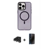 MARSİLYAN™- iPhone 15 Pro Kılıf Eksen Işık Prime - Siyah 3D Antistatik Hayalet Cam Ekran Koruyucu + Raze Metal Kamera Lens - TMGI