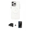 MARSİLYAN™- iPhone 15 Pro Kılıf Eksen Işık Prime - Siyah 3D Antistatik Hayalet Cam Ekran Koruyucu + Raze Metal Kamera Lens - TMGI