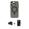 MARSİLYAN™- iPhone 15 Pro Kılıf Eksen Işık Prime - Siyah 3D Antistatik Hayalet Cam Ekran Koruyucu + Raze Metal Kamera Lens - TMGI