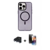 MARSİLYAN™- iPhone 15 Pro Kılıf Eksen Işık Prime - Siyah 3D Antistatik Mat Seramik Nano Ekran Koruyucu + Lacivert Raze Metal Kamera Lens