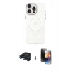 MARSİLYAN™- iPhone 15 Pro Kılıf Eksen Işık Prime - Siyah 3D Antistatik Mat Seramik Nano Ekran Koruyucu + Lacivert Raze Metal Kamera Lens