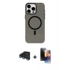 MARSİLYAN™- iPhone 15 Pro Kılıf Eksen Işık Prime - Siyah 3D Antistatik Mat Seramik Nano Ekran Koruyucu + Lacivert Raze Metal Kamera Lens