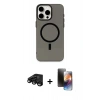 MARSİLYAN™- iPhone 15 Pro Kılıf Eksen Işık Prime - Siyah 3D Antistatik Mat Seramik Nano Ekran Koruyucu + Siyah Raze Metal Kamera Lens