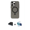 MARSİLYAN™- iPhone 15 Pro Kılıf Eksen Işık Prime - Siyah 3D Antistatik Seramik Nano Ekran Koruyucu + Lacivert Raze Metal Kamera Lens