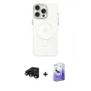 MARSİLYAN™- iPhone 15 Pro Kılıf Eksen Işık Prime - Siyah Bilvis 5in1 5D Magic Hayalet Cam Ekran Koruyucu + Raze Metal Kamera Lens - SH