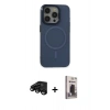 MARSİLYAN™- iPhone 15 Pro Kılıf Eksen Işık Prime - Siyah Bilvis Hayalet Cam Ekran Koruyucu + Raze Metal Kamera Lens - SH