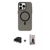 MARSİLYAN™- iPhone 15 Pro Kılıf Eksen Işık Prime - Siyah Bilvis Hayalet Cam Ekran Koruyucu + Raze Metal Kamera Lens - SH