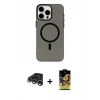 MARSİLYAN™- iPhone 15 Pro Kılıf Eksen Işık Prime - Siyah Buffer Cam Ekran Koruyucu + Gümüş Raze Metal Kamera Lens