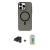 MARSİLYAN™- iPhone 15 Pro Kılıf Eksen Işık Prime - Siyah Polymer Nano Ekran Koruyucu + Raze Metal Kamera Lens - GS