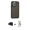 MARSİLYAN™- iPhone 15 Pro Kılıf Eksen Işık - Şeffaf Pasifik Cam Ekran Koruyucu + Raze Metal Kamera Lens - SH