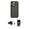 MARSİLYAN™- iPhone 15 Pro Kılıf Eksen Işık - Siyah 360 Mat Full Body Arka Koruyucu + Raze Metal Kamera Lens - LT
