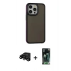 MARSİLYAN™- iPhone 15 Pro Kılıf Eksen Işık - Siyah 360 Mat Full Body Arka Koruyucu + Raze Metal Kamera Lens - SH