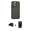MARSİLYAN™- iPhone 15 Pro Kılıf Eksen Işık - Siyah 3D Antistatik Hayalet Cam Ekran Koruyucu + Raze Metal Kamera Lens - SH