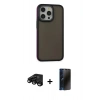 MARSİLYAN™- iPhone 15 Pro Kılıf Eksen Işık - Siyah 3D Antistatik Hayalet Cam Ekran Koruyucu + Raze Metal Kamera Lens - SH