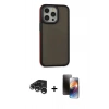 MARSİLYAN™- iPhone 15 Pro Kılıf Eksen Işık - Siyah 3D Antistatik Mat Seramik Nano Ekran Koruyucu + Raze Metal Kamera Lens - GS