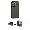 MARSİLYAN™- iPhone 15 Pro Kılıf Eksen Işık - Siyah 3D Antistatik Mat Seramik Nano Ekran Koruyucu + Raze Metal Kamera Lens - GS