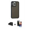 MARSİLYAN™- iPhone 15 Pro Kılıf Eksen Işık - Siyah 3D Antistatik Mat Seramik Nano Ekran Koruyucu + Raze Metal Kamera Lens - SH