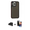 MARSİLYAN™- iPhone 15 Pro Kılıf Eksen Işık - Siyah 3D Antistatik Mat Seramik Nano Ekran Koruyucu + Raze Metal Kamera Lens - TMGI