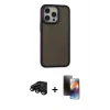 MARSİLYAN™- iPhone 15 Pro Kılıf Eksen Işık - Siyah 3D Antistatik Mat Seramik Nano Ekran Koruyucu + Raze Metal Kamera Lens - SH