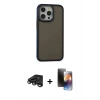 MARSİLYAN™- iPhone 15 Pro Kılıf Eksen Işık - Siyah 3D Antistatik Mat Seramik Nano Ekran Koruyucu + Raze Metal Kamera Lens - TMGI