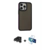 MARSİLYAN™- iPhone 15 Pro Kılıf Eksen Işık - Siyah 3D Antistatik Seramik Nano Ekran Koruyucu + Raze Metal Kamera Lens - GS