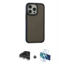 MARSİLYAN™- iPhone 15 Pro Kılıf Eksen Işık - Siyah 3D Antistatik Seramik Nano Ekran Koruyucu + Raze Metal Kamera Lens - GS