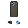 MARSİLYAN™- iPhone 15 Pro Kılıf Eksen Işık - Siyah 3D Antistatik Seramik Nano Ekran Koruyucu + Lacivert Raze Metal Kamera Lens