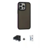 MARSİLYAN™- iPhone 15 Pro Kılıf Eksen Işık - Siyah Bilvis 0.18mm Plus Cam Ekran Koruyucu + Lacivert Raze Metal Kamera Lens