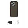 MARSİLYAN™- iPhone 15 Pro Kılıf Eksen Işık - Siyah Bilvis 0.18mm Plus Cam Ekran Koruyucu + Siyah Raze Metal Kamera Lens