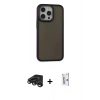 MARSİLYAN™- iPhone 15 Pro Kılıf Eksen Işık - Siyah Bilvis 0.18mm Plus Cam Ekran Koruyucu + Raze Metal Kamera Lens - TMGI