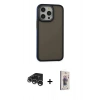 MARSİLYAN™- iPhone 15 Pro Kılıf Eksen Işık - Siyah Bilvis 3D Cam Ekran Koruyucu + Raze Metal Kamera Lens - GS