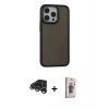 MARSİLYAN™- iPhone 15 Pro Kılıf Eksen Işık - Siyah Bilvis 3D Cam Ekran Koruyucu + Raze Metal Kamera Lens - GS