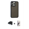 MARSİLYAN™- iPhone 15 Pro Kılıf Eksen Işık - Siyah Bilvis 3D Mat Cam Ekran Koruyucu + Raze Metal Kamera Lens - LT