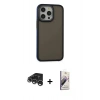 MARSİLYAN™- iPhone 15 Pro Kılıf Eksen Işık - Siyah Bilvis 3D Mat Cam Ekran Koruyucu + Raze Metal Kamera Lens - GS