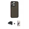 MARSİLYAN™- iPhone 15 Pro Kılıf Eksen Işık - Siyah Bilvis 3D Mat Cam Ekran Koruyucu + Raze Metal Kamera Lens - LT