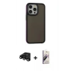 MARSİLYAN™- iPhone 15 Pro Kılıf Eksen Işık - Siyah Bilvis 3D Mat Cam Ekran Koruyucu + Raze Metal Kamera Lens - SH