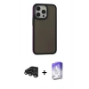 MARSİLYAN™- iPhone 15 Pro Kılıf Eksen Işık - Siyah Bilvis 5in1 3D Magic Cam Ekran Koruyucu + Raze Metal Kamera Lens - TMGI
