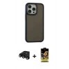 MARSİLYAN™- iPhone 15 Pro Kılıf Eksen Işık - Siyah Buffer Cam Ekran Koruyucu + Raze Metal Kamera Lens - SH