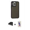 MARSİLYAN™- iPhone 15 Pro Kılıf Eksen Işık - Siyah Joko 5D Cam + Gümüş Raze Metal Kamera Lens