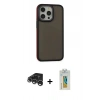 MARSİLYAN™- iPhone 15 Pro Kılıf Eksen Işık - Siyah Polymer Nano Ekran Koruyucu + Raze Metal Kamera Lens - GS
