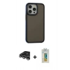 MARSİLYAN™- iPhone 15 Pro Kılıf Eksen Işık - Siyah Polymer Nano Ekran Koruyucu + Raze Metal Kamera Lens - GS