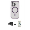 MARSİLYAN™- iPhone 15 Pro Kılıf Eksen Klasik Koleksiyonu - Şeffaf Pasifik Cam Ekran Koruyucu + Raze Metal Kamera Lens - GS