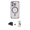 MARSİLYAN™- iPhone 15 Pro Kılıf Eksen Klasik Koleksiyonu - Şeffaf Pasifik Cam Ekran Koruyucu + Raze Metal Kamera Lens - LT