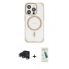 MARSİLYAN™- iPhone 15 Pro Kılıf Eksen Klasik Koleksiyonu - Şeffaf Pasifik Cam Ekran Koruyucu + Raze Metal Kamera Lens - LT