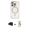MARSİLYAN™- iPhone 15 Pro Kılıf Eksen Klasik Koleksiyonu - Şeffaf Pasifik Cam Ekran Koruyucu + Raze Metal Kamera Lens - SH