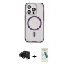 MARSİLYAN™- iPhone 15 Pro Kılıf Eksen Klasik Koleksiyonu - Şeffaf Pasifik Cam Ekran Koruyucu + Raze Metal Kamera Lens - SH
