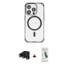MARSİLYAN™- iPhone 15 Pro Kılıf Eksen Klasik Koleksiyonu - Şeffaf Pasifik Cam Ekran Koruyucu + Raze Metal Kamera Lens - SH