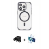 MARSİLYAN™- iPhone 15 Pro Kılıf Eksen Klasik Koleksiyonu - Siyah 3D Antistatik Cam Ekran Koruyucu + Siyah Raze Metal Kamera Lens